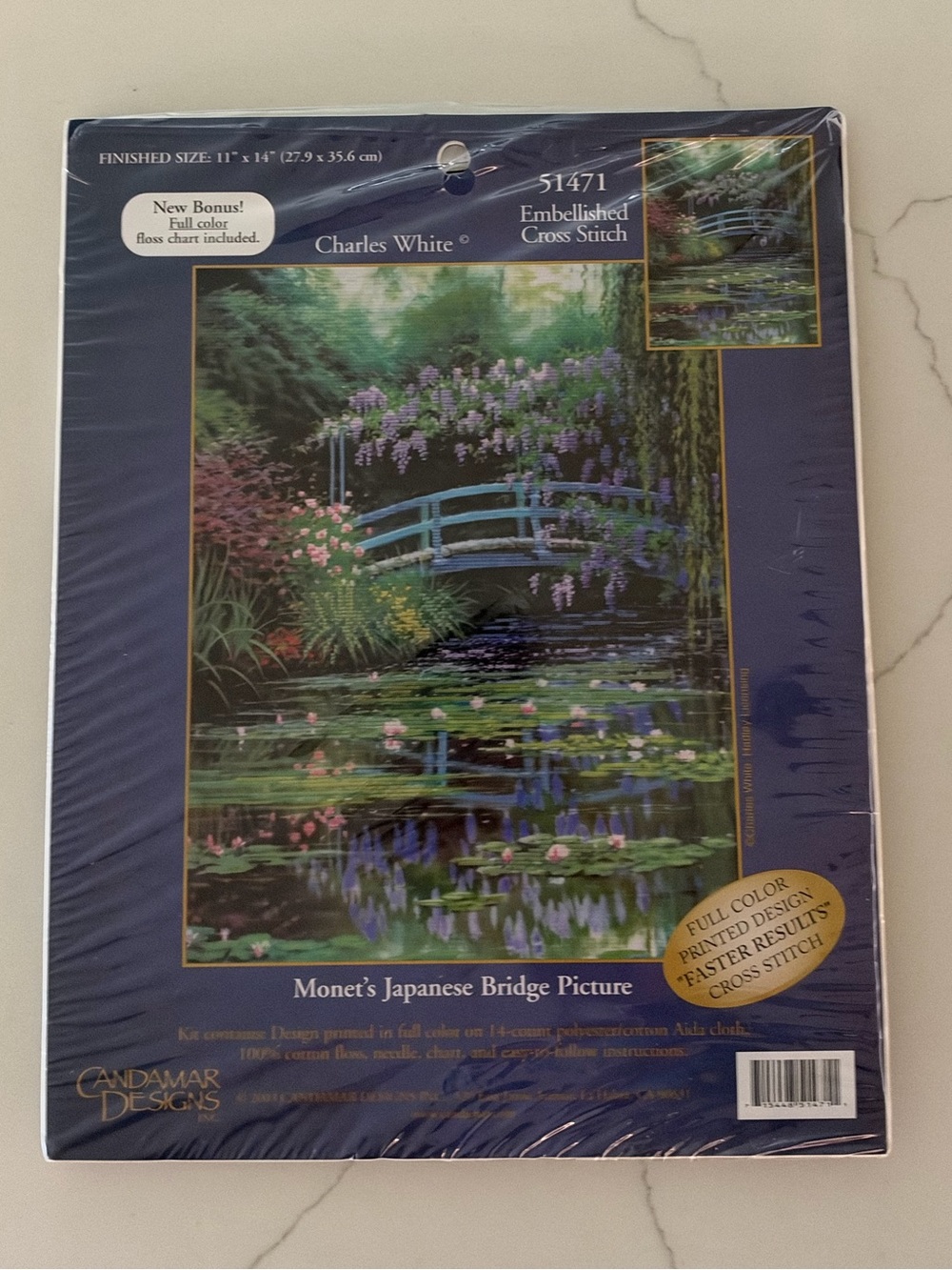 Vintage Candamar Designs Monet’s Japanese Bridge Embellished Cross Stitch #51471
